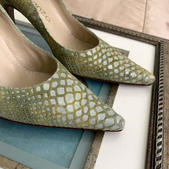 Saks Brienza Italian Leather & Suede Heels - Picture 5 of 11